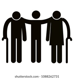 grandparents couple with son avatars silhouettes
