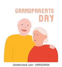Grandparents day card. An elderly couple. A white-haired man and woman. Vector flat illustration