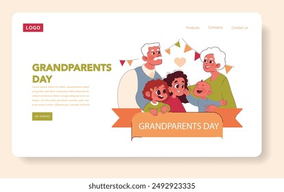 Grandparents Day concept. Joyful family celebration with happy grandparents and grandchildren. Cozy home gathering illustration. Vector illustration.