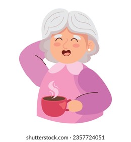 grandparents day grandma with coffee icon isolated