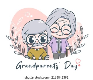 Grandparents day greetaing card cartoon illustration