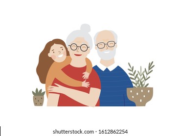 Grandparents Day greeting card. Happy Grandparents vector illustration flat lay