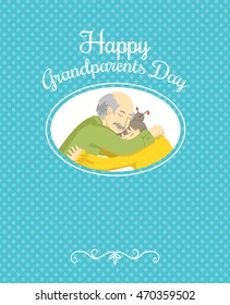 Grandparents Day. Vector design element. Grandpa and Granny hugs. Greeting card template
