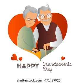Grandparents Day vector design template. Illustration with grandfather and grandmother. Cute old couple greeting card. Love and devotion concept.