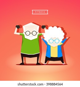 Grandparents are engaged in fitness - stock vector illustration