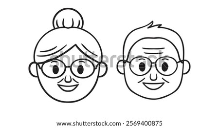 Grandparents face doodle hand drawn icon. Outline drawing grandparents face line clipart symbol. Vector illustration
