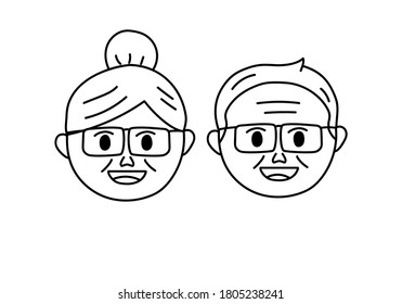 Grandparents face doodle vector illustration isolated on white background 