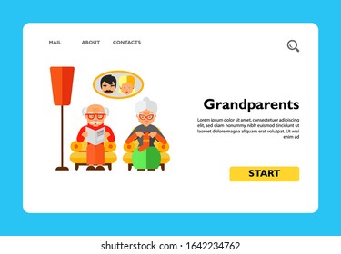 Grandparents flat icon. Multicolored illustration of grandparents sitting in living room