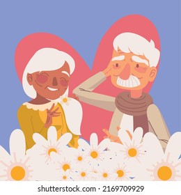 Großeltern mit Blumen, Vektordesign