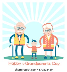 Grandparents with grandchild. Grandparents day. Vector family illustration isolated on white