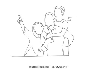 Grandparents with Grandchildren concept one-line drawing