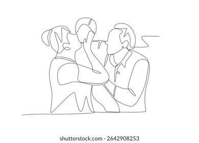 Grandparents with Grandchildren concept one-line drawing