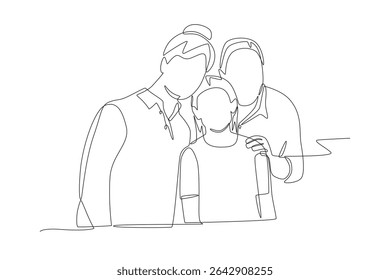 Grandparents with Grandchildren concept one-line drawing