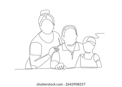 Grandparents with Grandchildren concept one-line drawing