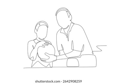 Grandparents with Grandchildren concept one-line drawing
