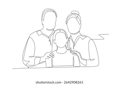 Grandparents with Grandchildren concept one-line drawing