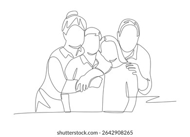 Grandparents with Grandchildren concept one-line drawing
