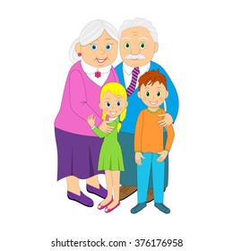 grandparents and grandchildren, illustration,vector