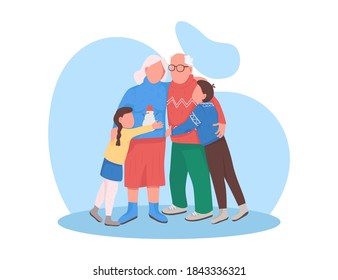 Grandparents with grandchildren on Christmas flat color vector faceless character. New Year celebration with children. Happy family isolated cartoon illustration for web graphic design and animation