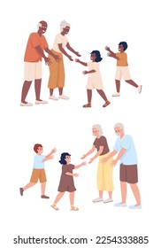 Grandparents with grandchildren semi flat color vector characters set. Editable figures. Full body people on white. Simple cartoon style illustration pack for web graphic design and animation