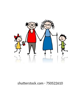 Grandparents with grandchildren, sketch for your design