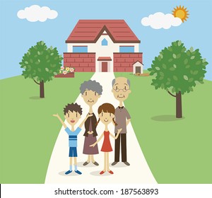 Grandparents and grandchildren /vector illustration