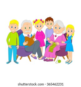 grandparents and grandchildren,illustration,vector