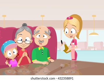 Grandparents And Granddaughter Eating Together In Cafe