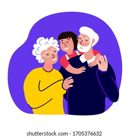 Grandparents with Granddaughter. Flat Vector Illustration