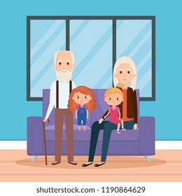 grandparents with granddaughters in house