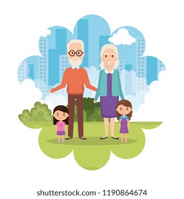 grandparents with granddaughters in park