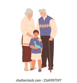 Grandparents and grandon, vector flat family photo