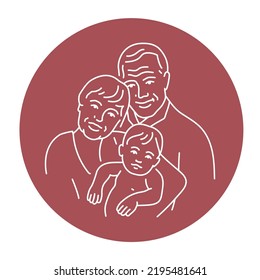 Grandparents with grandson color line illustration. LGBT adoption of children