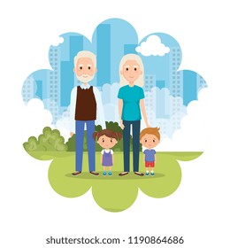 grandparents with grandson and granddaughter in park