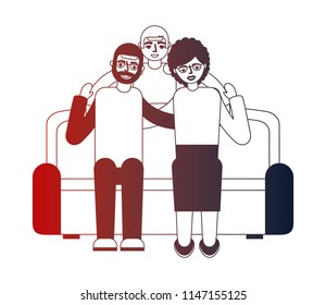 grandparents with grandson sitting on sofa