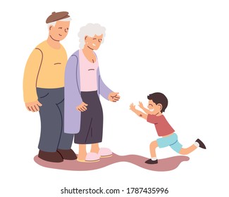 grandparents and grandson together smiling vector illustration design