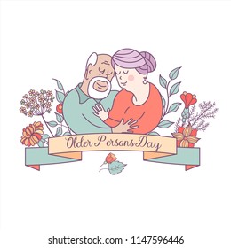 Grandparents have been together all their lives. Day of the elderly person. Family day. Cute vector greeting card. The concept of a happy family, a happy old age in the circle of loving relatives.