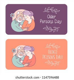 Grandparents have been together all their lives. Day of the elderly person. Family day. Cute vector greeting card. The concept of a happy family, a happy old age in the circle of loving relatives.