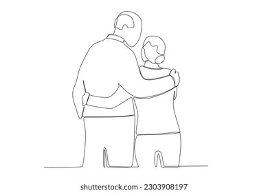 Grandparents hug each other. Grandparent day one-line drawing