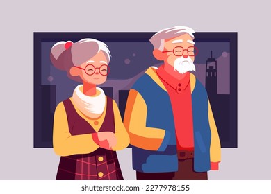 Grandparents Hugging Together, National Grandparents Day Flat Design Background, Vector Illustration