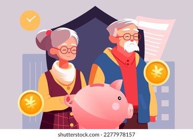 Grandparents Hugging Together, National Grandparents Day Flat Design Background, Vector Illustration