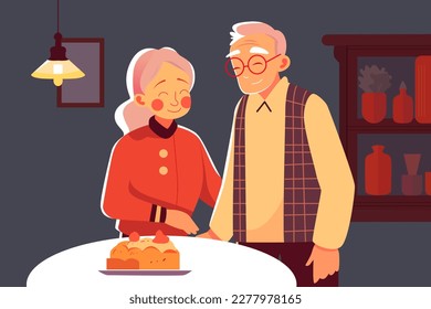 Grandparents Hugging Together, National Grandparents Day Flat Design Background, Vector Illustration