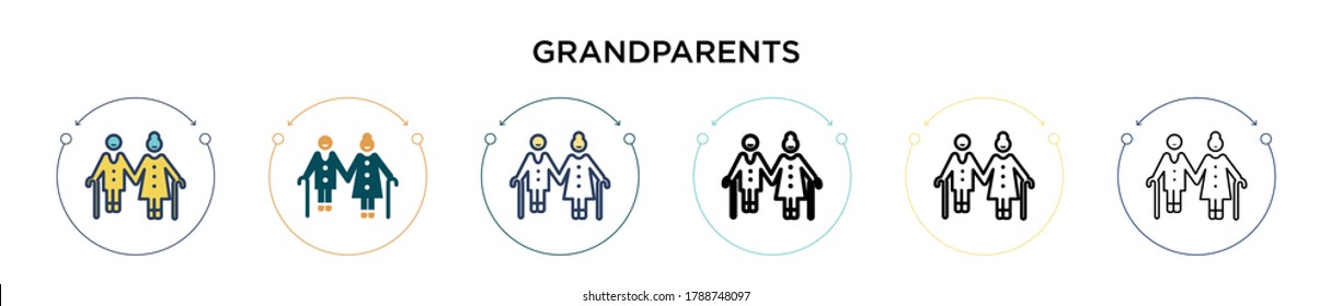 Grandparents icon in filled, thin line, outline and stroke style. Vector illustration of two colored and black grandparents vector icons designs can be used for mobile, ui, web