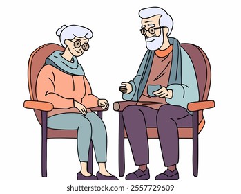 GRANDPARENTS LIVE TOGETHER, CHAT WITH EACH OTHER, AND LOVE EACH OTHER. COOL AND UNIQUE ILLUSTRATIONS ARE VERY SUITABLE FOR YOUR NEEDS AND THIS IS A VECTOR FILE.