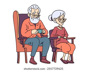 GRANDPARENTS LIVE TOGETHER, CHAT WITH EACH OTHER, AND LOVE EACH OTHER. COOL AND UNIQUE ILLUSTRATIONS ARE VERY SUITABLE FOR YOUR NEEDS AND THIS IS A VECTOR FILE.