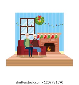 grandparents in livingroom with christmas decoration