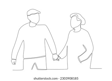 Grandparents looked at each other happily. Grandparent day one-line drawing