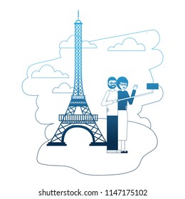 grandparents making selfie eiffel tower landscape