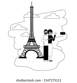 grandparents making selfie eiffel tower landscape