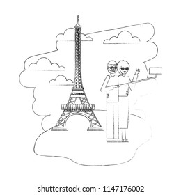 grandparents making selfie eiffel tower landscape